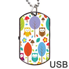 Cute Owl Dog Tag Usb Flash (one Side) by Nexatart