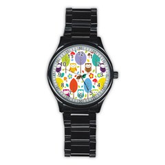 Cute Owl Stainless Steel Round Watch by Nexatart