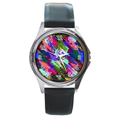 Tropical Jungle Print And Color Trends Round Metal Watch by Nexatart