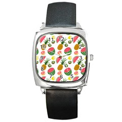 Fruits Pattern Square Metal Watch by Nexatart