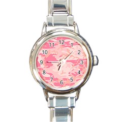 Pink Camo Print Round Italian Charm Watch by Nexatart