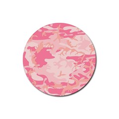 Pink Camo Print Rubber Coaster (round)  by Nexatart