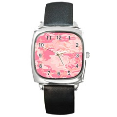 Pink Camo Print Square Metal Watch by Nexatart