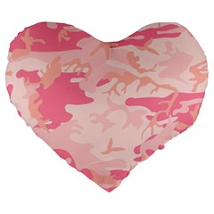 Pink Camo Print Large 19  Premium Heart Shape Cushions by Nexatart