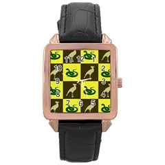 Bird And Snake Pattern Rose Gold Leather Watch  by Nexatart