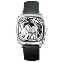 Framed Horse Square Metal Watch by Nexatart