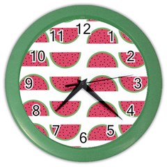 Watermelon Pattern Color Wall Clocks by Nexatart