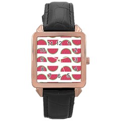 Watermelon Pattern Rose Gold Leather Watch  by Nexatart