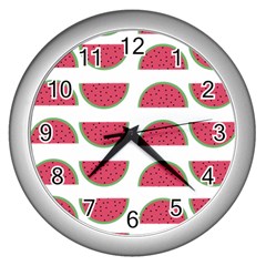 Watermelon Pattern Wall Clocks (silver)  by Nexatart