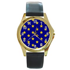 Star Pattern Round Gold Metal Watch