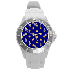 Star Pattern Round Plastic Sport Watch (l) by Nexatart