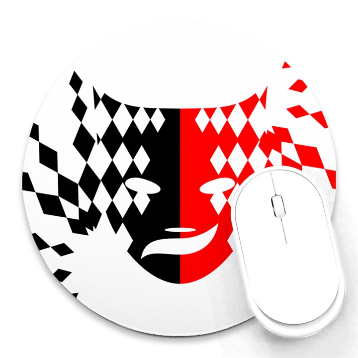 Face Mask Red Black Plaid Triangle Wave Chevron Round Mousepads