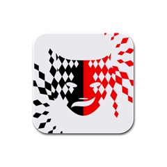 Face Mask Red Black Plaid Triangle Wave Chevron Rubber Square Coaster (4 Pack) 