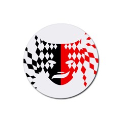 Face Mask Red Black Plaid Triangle Wave Chevron Rubber Round Coaster (4 Pack) 