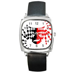 Face Mask Red Black Plaid Triangle Wave Chevron Square Metal Watch