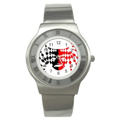 Face Mask Red Black Plaid Triangle Wave Chevron Stainless Steel Watch by Mariart