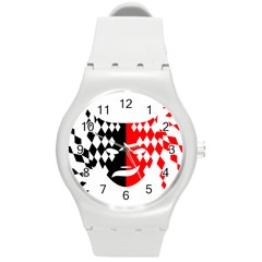 Face Mask Red Black Plaid Triangle Wave Chevron Round Plastic Sport Watch (m) by Mariart