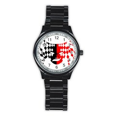 Face Mask Red Black Plaid Triangle Wave Chevron Stainless Steel Round Watch by Mariart