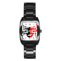 Face Mask Red Black Plaid Triangle Wave Chevron Stainless Steel Barrel Watch by Mariart