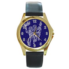 Gemini Zodiac Star Round Gold Metal Watch by Mariart