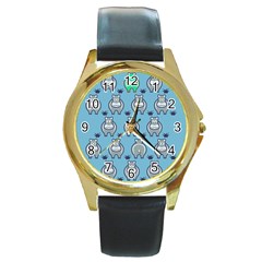 Funny Cow Pattern Round Gold Metal Watch by Nexatart