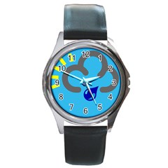 Light Rain Shower Cloud Sun Yellow Blue Sky Round Metal Watch