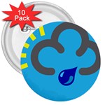 Light Rain Shower Cloud Sun Yellow Blue Sky 3  Buttons (10 pack)  Front