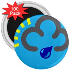 Light Rain Shower Cloud Sun Yellow Blue Sky 3  Magnets (100 Pack)