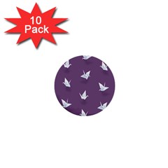 Goose Swan Animals Birl Origami Papper White Purple 1  Mini Buttons (10 Pack) 