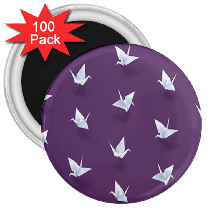 Goose Swan Animals Birl Origami Papper White Purple 3  Magnets (100 pack)