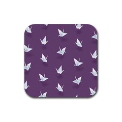 Goose Swan Animals Birl Origami Papper White Purple Rubber Coaster (square) 