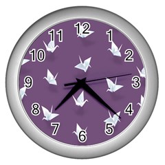 Goose Swan Animals Birl Origami Papper White Purple Wall Clocks (silver)  by Mariart