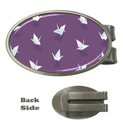 Goose Swan Animals Birl Origami Papper White Purple Money Clips (oval)  by Mariart