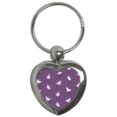 Goose Swan Animals Birl Origami Papper White Purple Key Chains (heart)  by Mariart