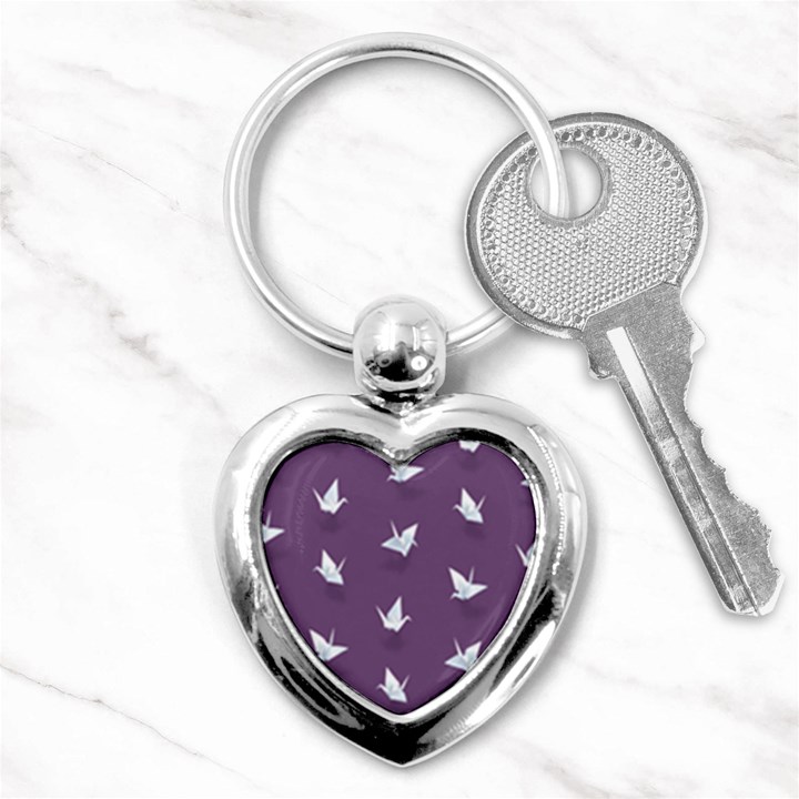 Goose Swan Animals Birl Origami Papper White Purple Key Chains (Heart) 