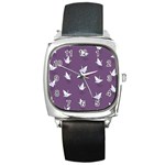 Goose Swan Animals Birl Origami Papper White Purple Square Metal Watch Front