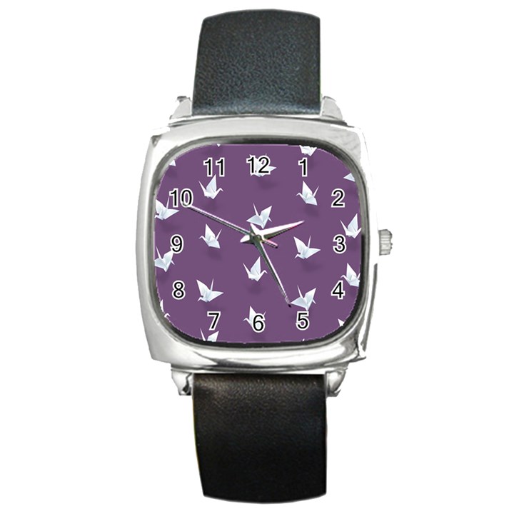 Goose Swan Animals Birl Origami Papper White Purple Square Metal Watch