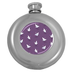 Goose Swan Animals Birl Origami Papper White Purple Round Hip Flask (5 Oz) by Mariart