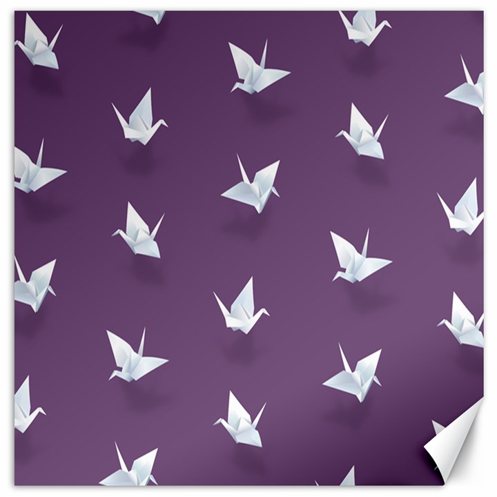 Goose Swan Animals Birl Origami Papper White Purple Canvas 16  x 16  