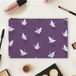 Goose Swan Animals Birl Origami Papper White Purple Cosmetic Bag (Large)  Front