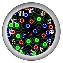 Neons Couleurs Circle Light Green Red Line Wall Clocks (silver)  by Mariart