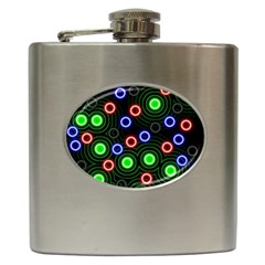 Neons Couleurs Circle Light Green Red Line Hip Flask (6 Oz) by Mariart