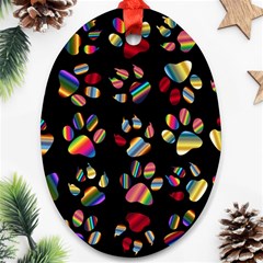 Colorful Paw Prints Pattern Background Reinvigorated Ornament (oval) by Nexatart