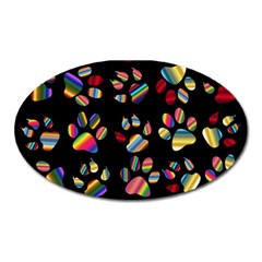 Colorful Paw Prints Pattern Background Reinvigorated Oval Magnet