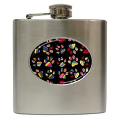 Colorful Paw Prints Pattern Background Reinvigorated Hip Flask (6 Oz) by Nexatart