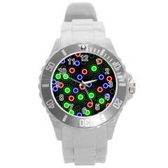 Neons Couleurs Circle Light Green Red Line Round Plastic Sport Watch (l) by Mariart