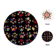 Colorful Paw Prints Pattern Background Reinvigorated Playing Cards (round)  by Nexatart