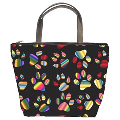 Colorful Paw Prints Pattern Background Reinvigorated Bucket Bags by Nexatart