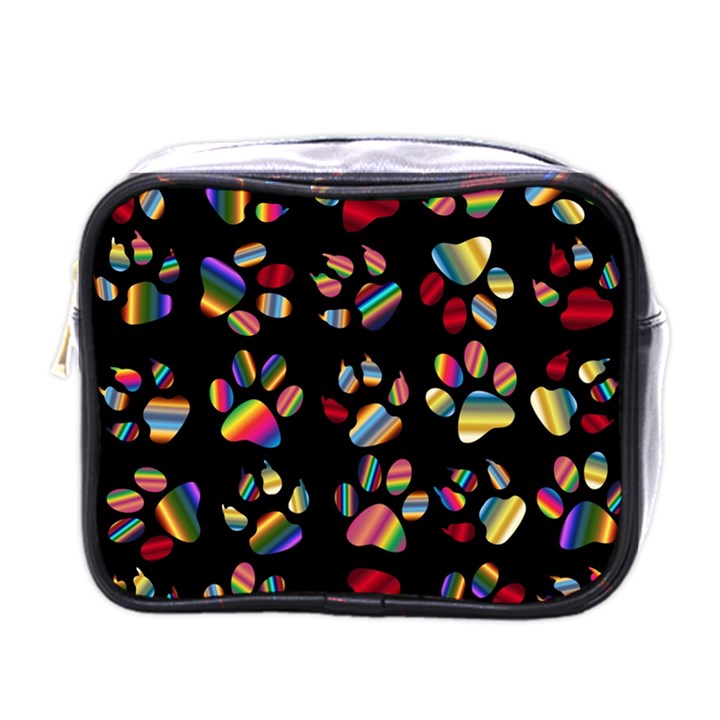 Colorful Paw Prints Pattern Background Reinvigorated Mini Toiletries Bags