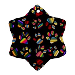 Colorful Paw Prints Pattern Background Reinvigorated Snowflake Ornament (two Sides) by Nexatart